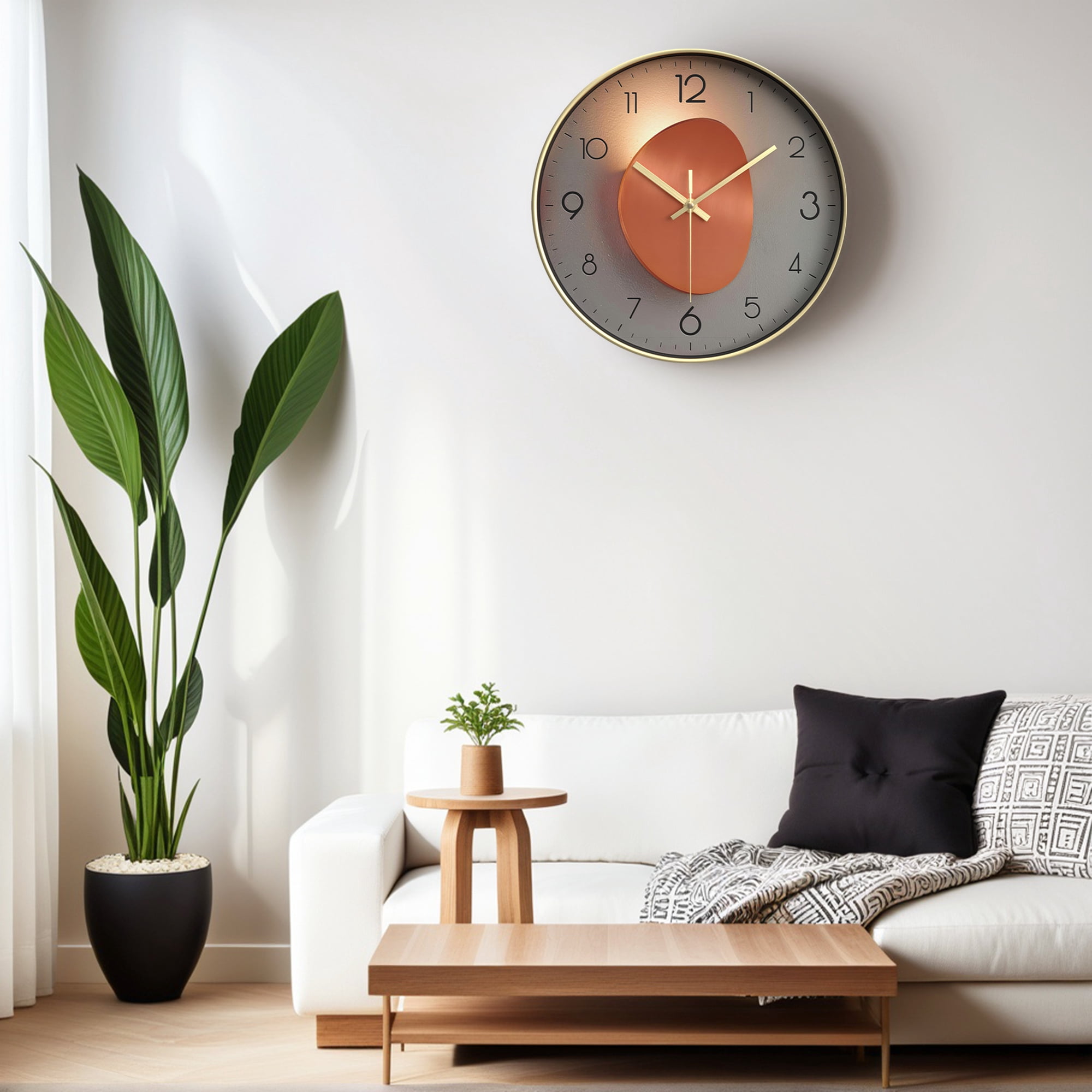 Unique Bargains Silent Non Ticking Battery Operated  Wall Clock Gold Pattern 3