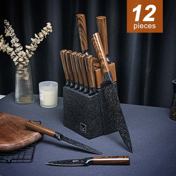 12-Piece Kitchen Knife Set with Knife Block, High Carbon Stainless Steel, No Scratches and No Paint Peeling