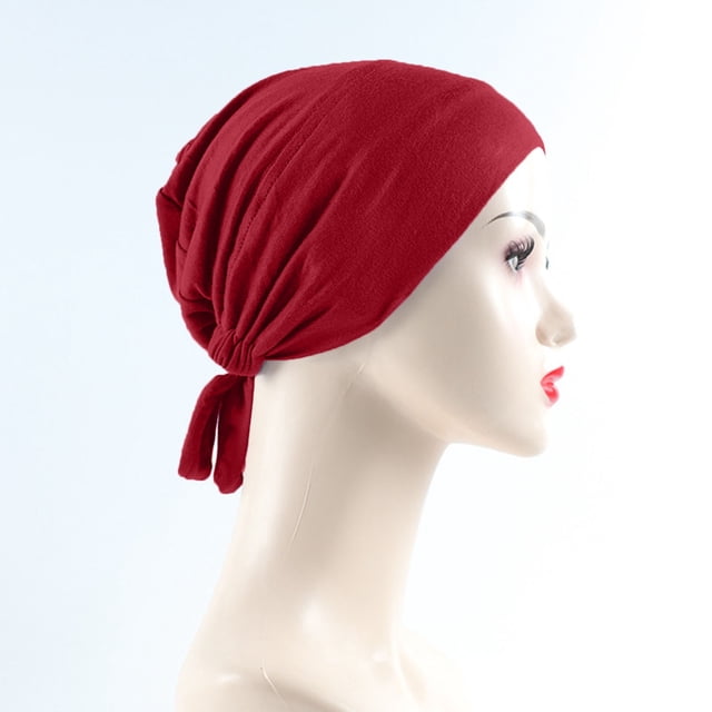 Women's Muslim Elastic Band Ethnic Hijab Solid Color Adjustable Small Cap Tube Cap Wrapped Turban Cap Lace Up