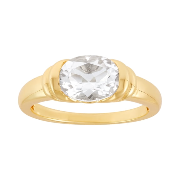 Brilliance Fine Jewelry Oval White Topaz Ring in Sterling Silver and 14KT Gold Plate