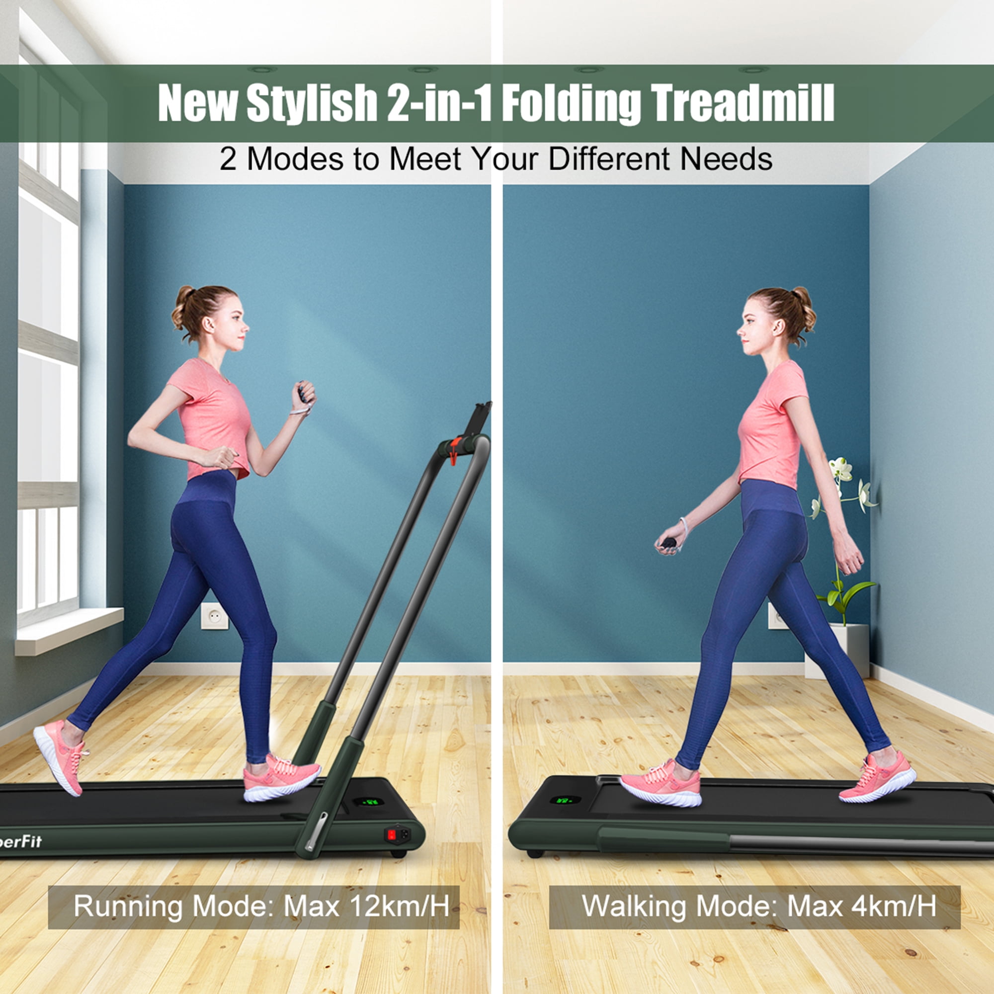 Gymax 2.25HP Under Desk Electric Pad Treadmill Running Machine Green