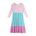 thumbnail image 5 of Abcomgle Long Dresses for Girls 12-14 Casual A-Line Ruffle Long Sleeve Girls Long Dresses Colorblock Crew Neck Sundresses Beach Tiered Dresses with Pockets,Pink, 5 of 5