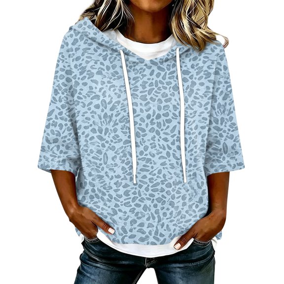 Zorvxlyn Leopard Print Hoodie Women Loose Batwing 3/4 Sleeve Drawstring Oversized Sweatshirt Womens Fall Winter Drop Shoulder Y2k Vintage Trendy Women's Pullover Sweaters
