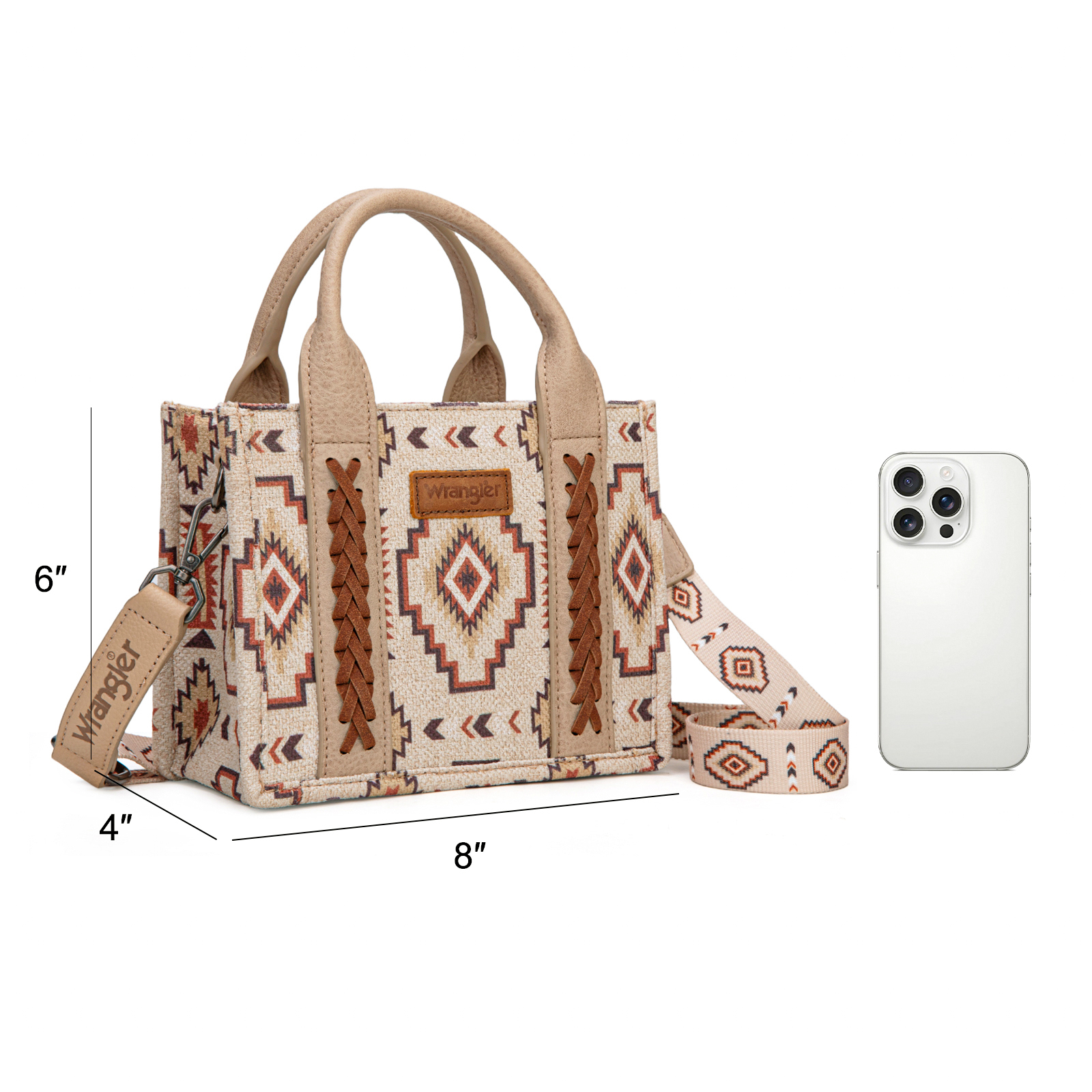 Wrangler Mini Tote Bag Small Top Handle Bag Ladies Woven Satchel Handbag, Tan