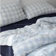 thumbnail image 2 of 3 Pieces Blue Buffalo Plaid Muslin Duvet Cover Set Vintage Aesthetic Cotton Bedding Set Natural Soft & Breathable Plaid Checkered Queen Duvet Cover, 2 of 6