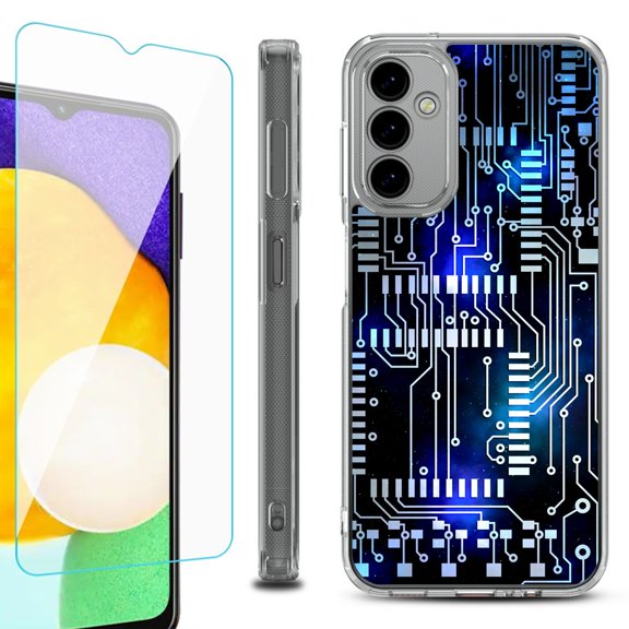 Shockproof Bumper Phone Case for Samsung Galaxy A14 5G, with Tempered Glass Screen Protector, by OneToughShield ® - Cosmos Circuit
