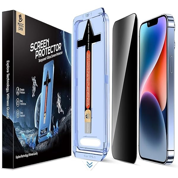 wonima44 2 Pack for iPhone 13/13Pro/14/16e 6.1 inch Privacy Glass Screen Protector, Auto Dust-Elimination, Bubble Free, Easy Installation