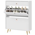 thumbnail image 3 of REKHH Narrow Shoe Cabinet for Entryway, Modern Shoe Storage Cabinet with Wave-Like Panels, 2 Flip Drawers and Adjustable Shelves for 12 Pairs of Shoes,White, 3 of 9