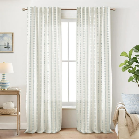 Juego de cortinas Lino Rosa Boho de lino floral, 213 cm, 2 paneles