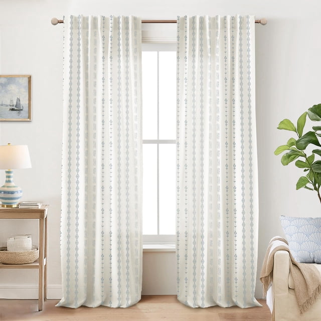 Juego de cortinas Lino Rosa Boho de lino floral, 213 cm, 2 paneles