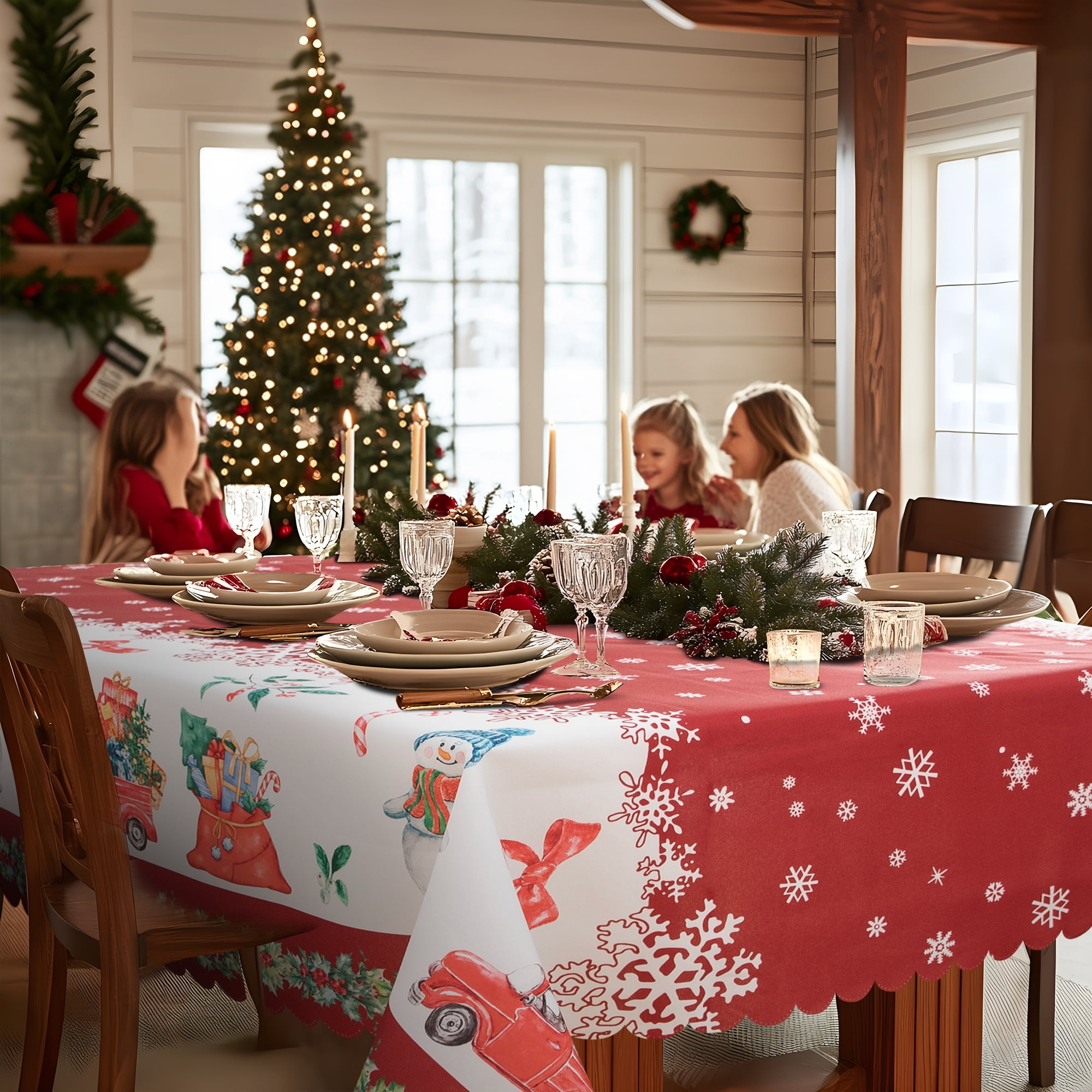 RAY STAR Christmas Table Cloth for Rectangle Table 60x84 Polyester Machine Washable Table Cloths, Thick Can not See Through Heavy Duty Tablecloth