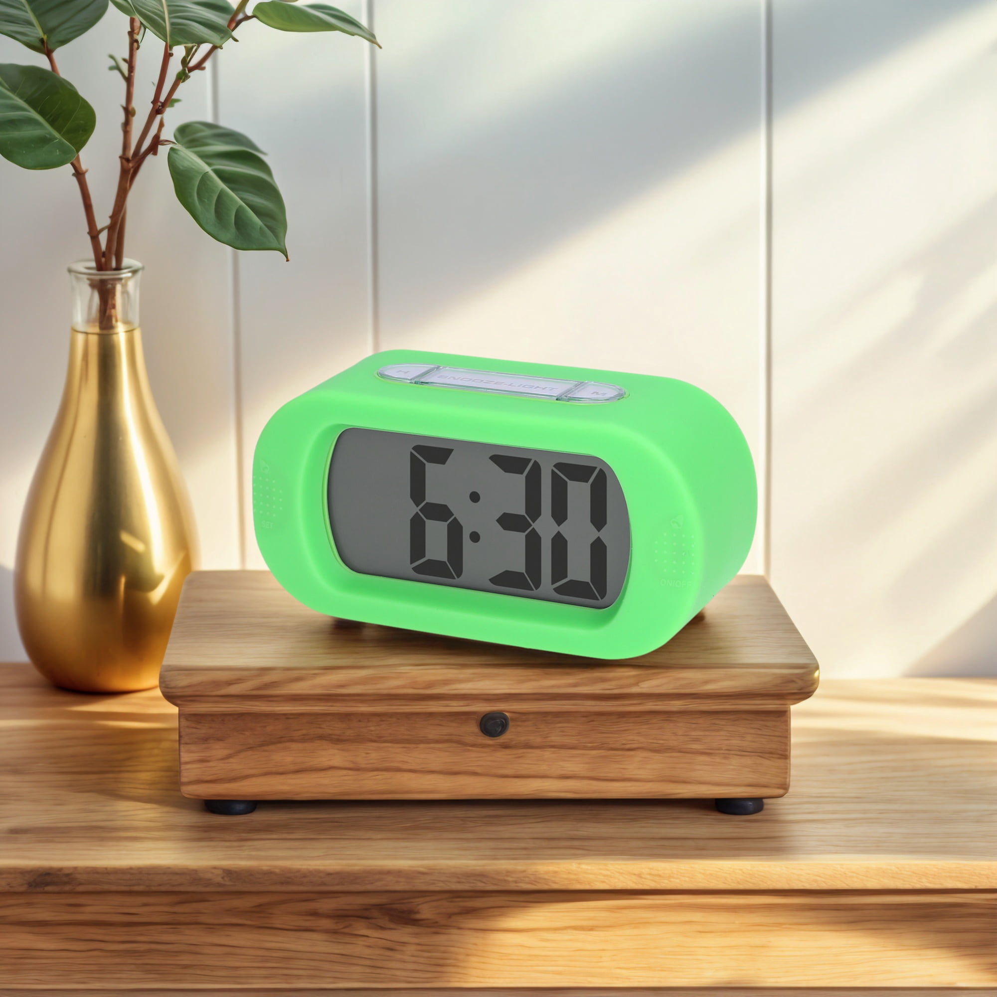 Unique Bargains 2 Pcs Oval Digital Alarm Clock Adjustable Alarm Snooze Green