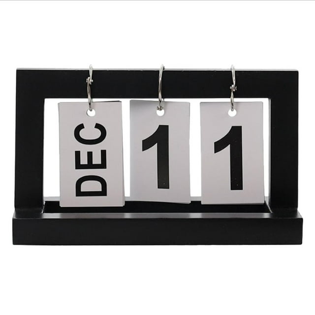 simhoa Wooden Flip Card Number Perpetual Desk Calendar for Home Office Decor Black