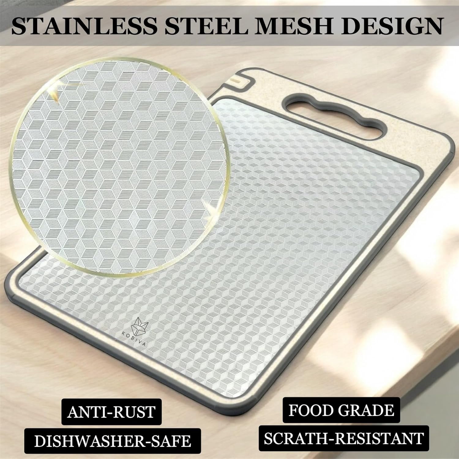 304 Stainless Steel Cutting Board with Built-In Knife Sharpener & Garlic Grinder | Scratch-Resistant Mesh Design, Double-Sided Chopping Board, Dishwasher Safe | Non-Slip, Non-Toxic, Food Grade 14.5"
