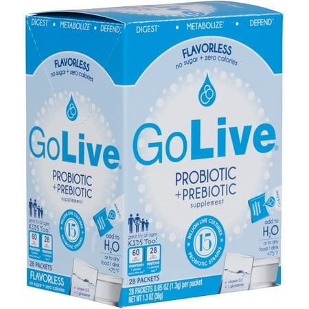 GoLive Prebiotic & Probiotic for Women, Men, Kids. Flavor-Free, Sugar-Free, Synbiotic Powder w/ GOS, L-Glutamine, Vitamin D3, Electrolytes. For Gut Health, Digestion, Metabolism, Immunity 15-50B CFUs