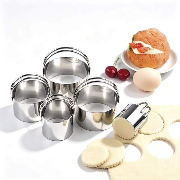 Vruelia Cookie Cutters Circle Biscuit Butters (5 Pieces/ Set), Round Cookies Cutter with Handle, Professional Baking Dough Tools (Round)