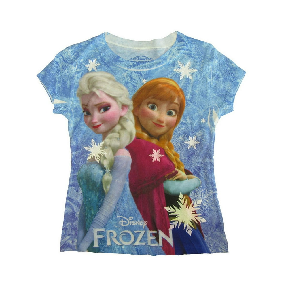 Disney - Disney Girls Blue Frozen Anna Elsa Cartoon Print Cotton T ...