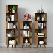 BALANBO 5-Tier Cube Corner Bookshelf Bamboo Corner Bookcase Brown,Modern Display Storage Rack,Brown