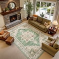 thumbnail image 3 of Toyoso 5x7 Traditional Medallion Area Rug - Antique Emerald Green & Amber Silicone Rug, Washable Indoor Floor Rug, 0.25" Slim Low-Pile Non-Slip Rug for Master Bedroom and Home Office Space Decor, 3 of 9