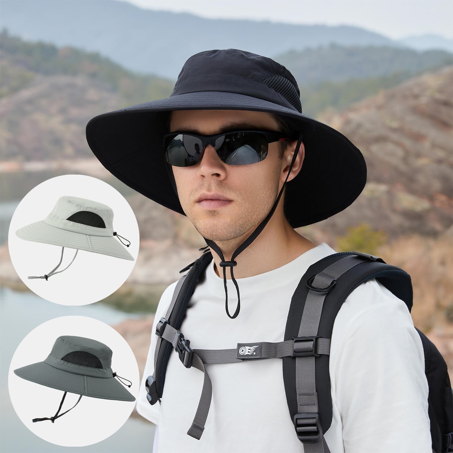 UPF50 Wide Brim Foldable Sun Hat Packable Adjustable Chin Strap Beach Travel SwimZip Women main image 2
