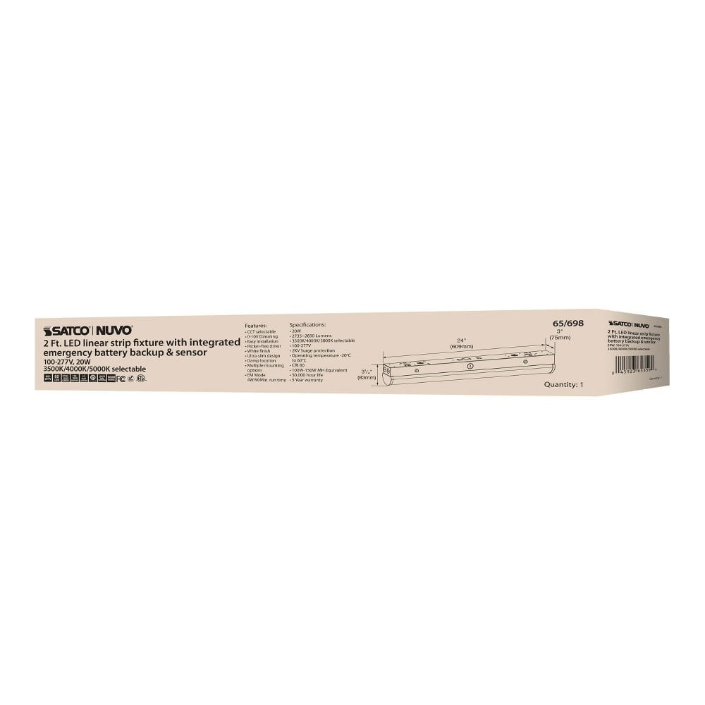 Nuvo Lighting - 20W LED CCT Selectable Linear Strip Light with Emergency Battery