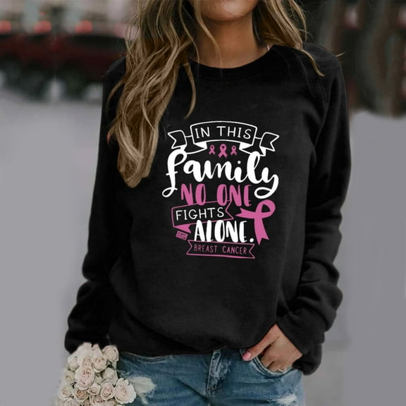 Jsaierl Breast Cancer Shirts for Women Pink Ribbon Graphic Sweatshirts Teen Girls Long Sleeve Tops Dressy Casual Breast Cancer Survivor Gifts T-shirts