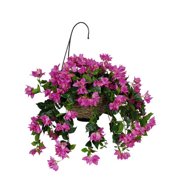 Nearly Natural Bougainvillea Hanging Basket Silk Artificial Plant, Pink ...