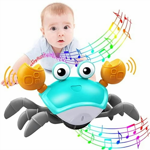 Crawling Crab Baby Toy - Tummy Time Toys - with Music and LED Light,Built-in Rechargeable Battery and Volume Can be Turned Off for 0-6 6-12 12-18 36 Months Walking Toddler Birthday Gift(Blue)
