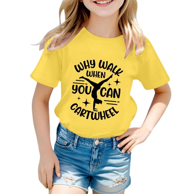 Hauts et T-Shirts pour Filles, Col Rond avec Lettres, Manches Courtes, Ajustement Confortable pour Usage Quotidien, Style Printemps Été pour Jeunes Filles