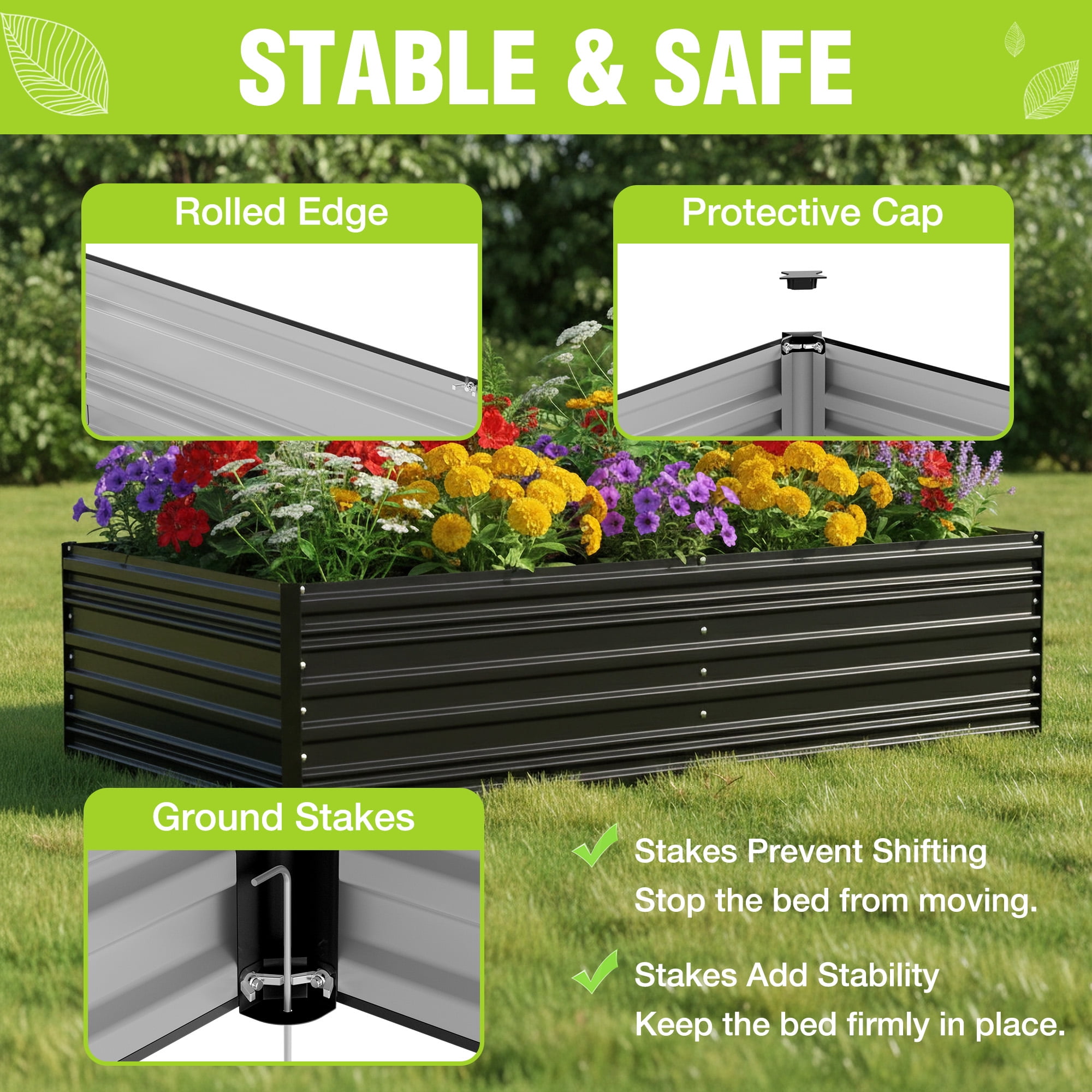 WORKPRO Galvanized Raised Garden Bed, 7.5 x 4 x 2 ft Outdoor Garden Planter Box for Vegetables, Flowers and Herbs, Black