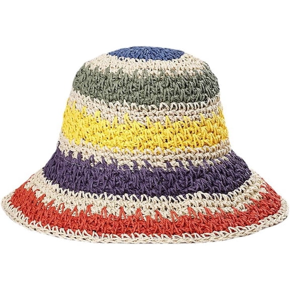 Womens Sun Hats Straw Hat Summer Beach Hats Foldable Floppy Cap Wide Brim Bucket Hat