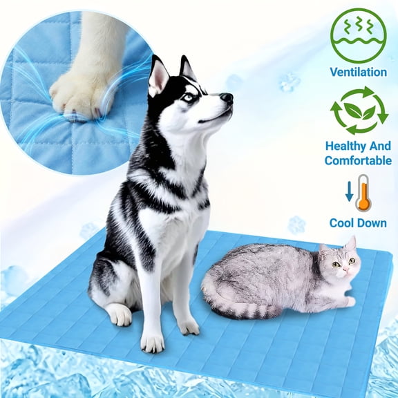 Dog Cooling Mat – Ice Silk Self-Cooling Pad for Dogs Cats, Pressure-Activated Gel, Washable & Breathable, Blue, 5 Sizes S-XXL(S,12*16in)