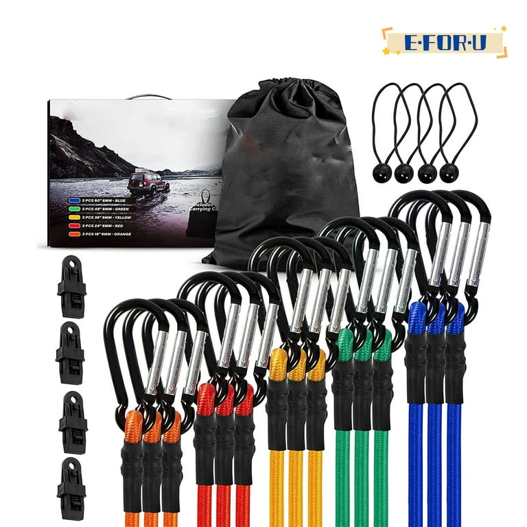 Bungee Cords  Premium Heavy Duty Outdoor Carabiner Bungee Cords with Hooks  