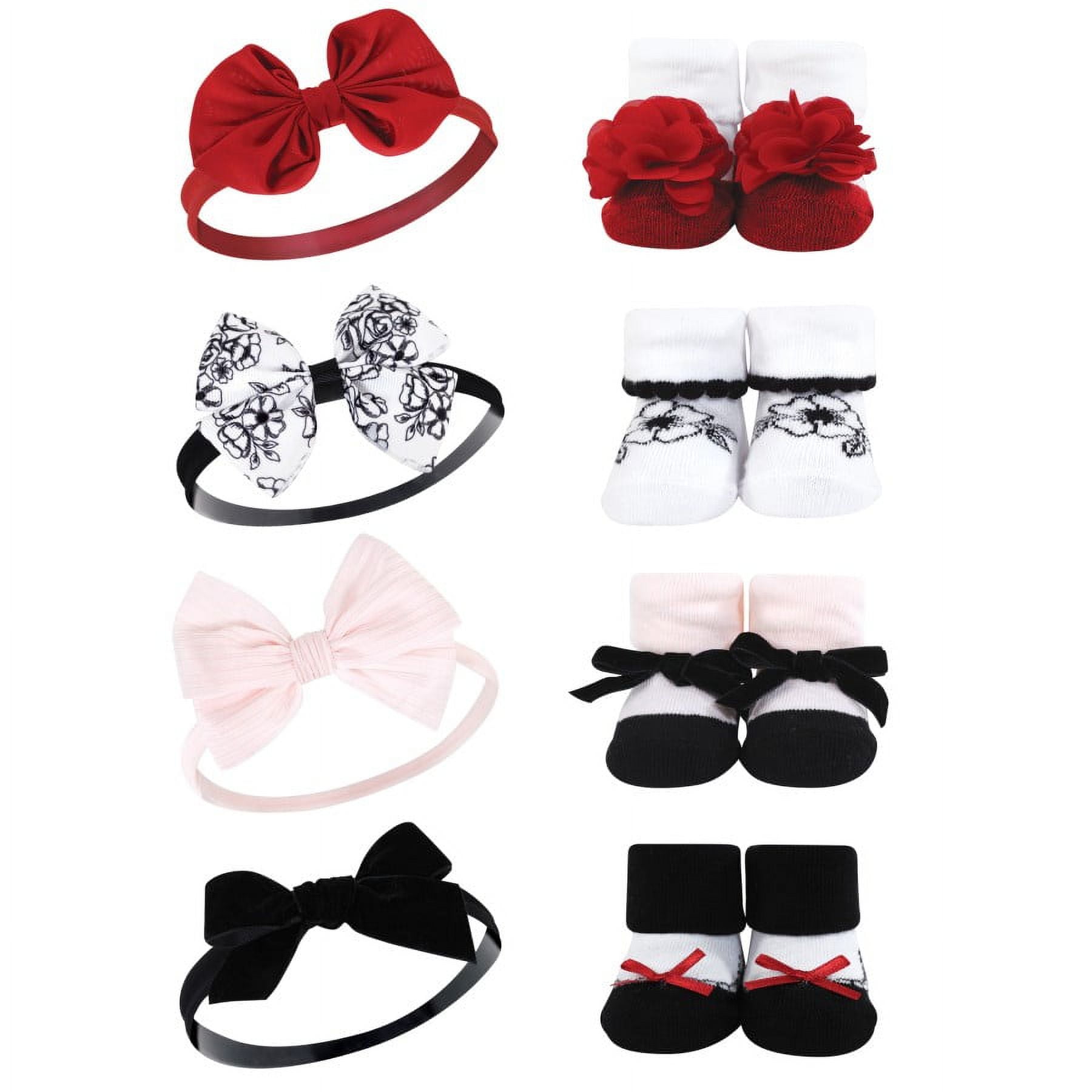 Hudson Baby Infant Girl 16Pc Headband and Socks Giftset, Black Toile, One Size