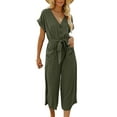 thumbnail image 2 of Linen Jumpsuits for Women Casual Summer Wide Leg Long Pants Rompers Button Down Belted Jumpsuit  with Pockets, 2 of 5