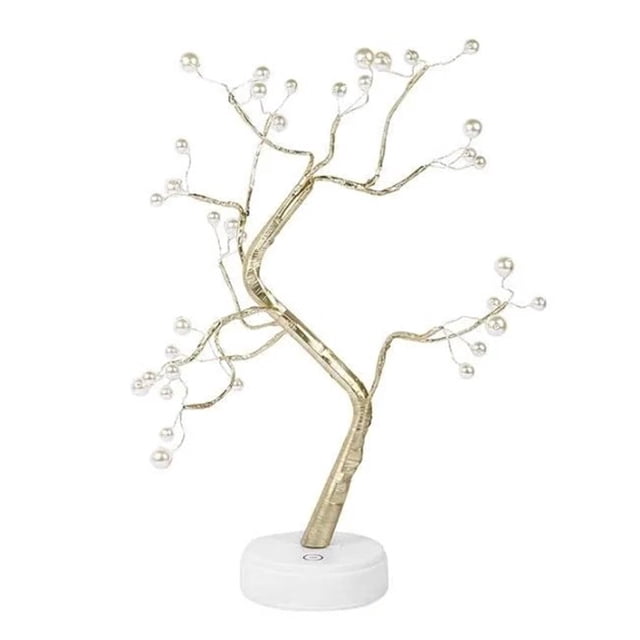 Lámpara de mesa con forma de árbol de bonsái, 36 LED, estilo nórdico perlado, luz cálida, para decoración de dormitorio navideño