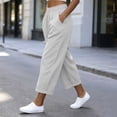 thumbnail image 5 of Oiangi Women's Crop Pants Elastic Waist Rolled-Up Pant Fall Casual Baggy Pockets Trousers for Daily Wear White S, 5 of 8