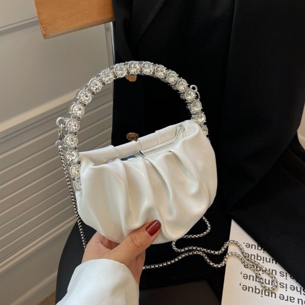 Bolso de banquete para mujer Moda plisado Brillante Fiesta duradera Reunión (Blanco)