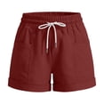 thumbnail image 3 of Pounoo Shorts for Women Elastic Drawstring Waist Roll Cuff Patch Pocket Plain Detail Relaxed Fit Shorts Beach Walk Wrinkle Resistant Cargo Shorts Women Gift, 3 of 5
