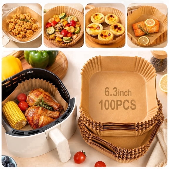 Yorhome 100PCS 6.3'' Square Air Fryer Paper Liners, Disposable Oil-Proof Non-Stick Liners for 3-5qt Basket