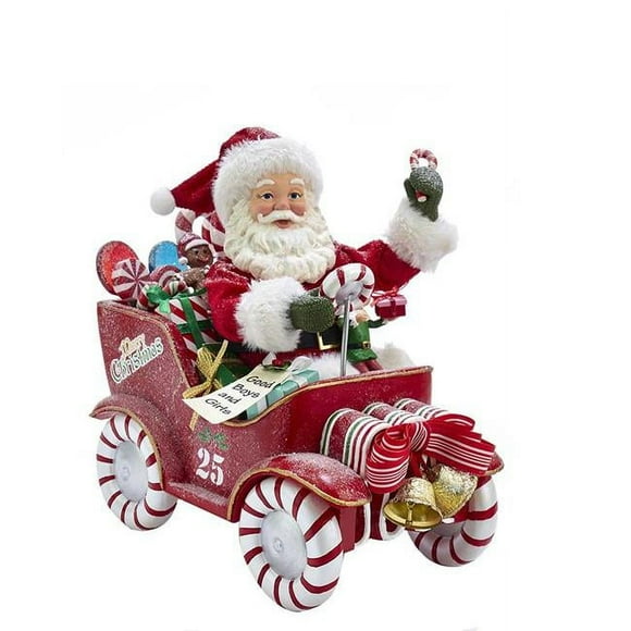 Kurt S. Adler FA0105 8.5 Po. Père Noël Musical en Tissu dans une Voiture Bonbon