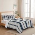 thumbnail image 5 of Queen Quilt Set 90''x96'', Navy Blue Beige Lightweight Bedspread Coverlet Set with 2 Pillow Shams, Retro Simple Abstract Vertical Stripes Breathable All Season Quilt Bedding for Bedroom/Guest Room, 5 of 9
