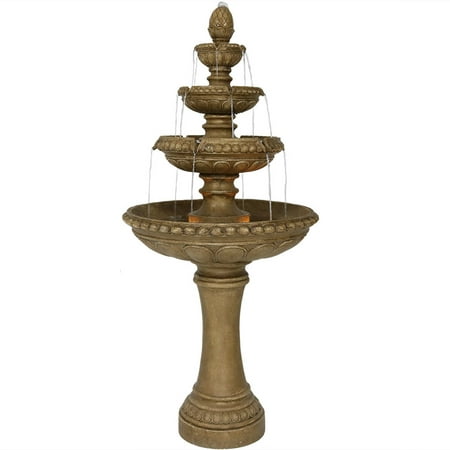 Sunnydaze 65 H Electric Resin and Concrete 4-Tier Eggshell Edge Outdoor Water Fountain with LED Lights