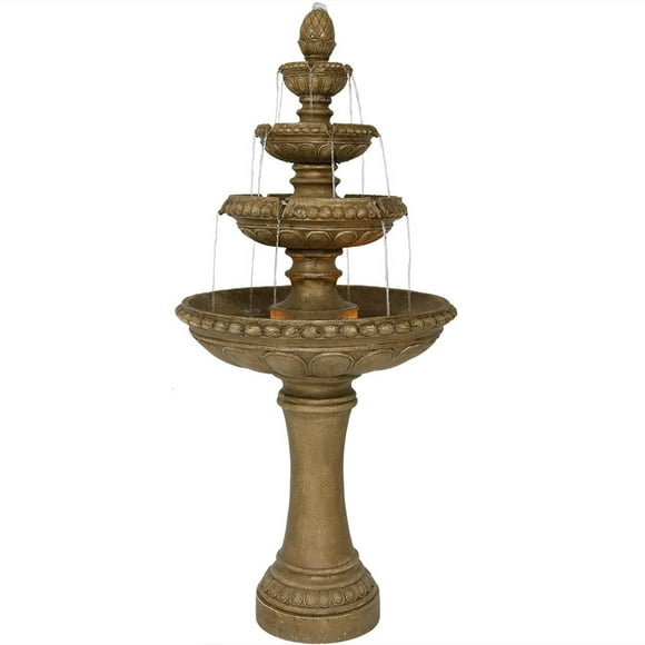 Sunnydaze 65"H Electric Resin and Concrete 4-Tier Eggshell Edge Outdoor Water Fountain with LED Lights
