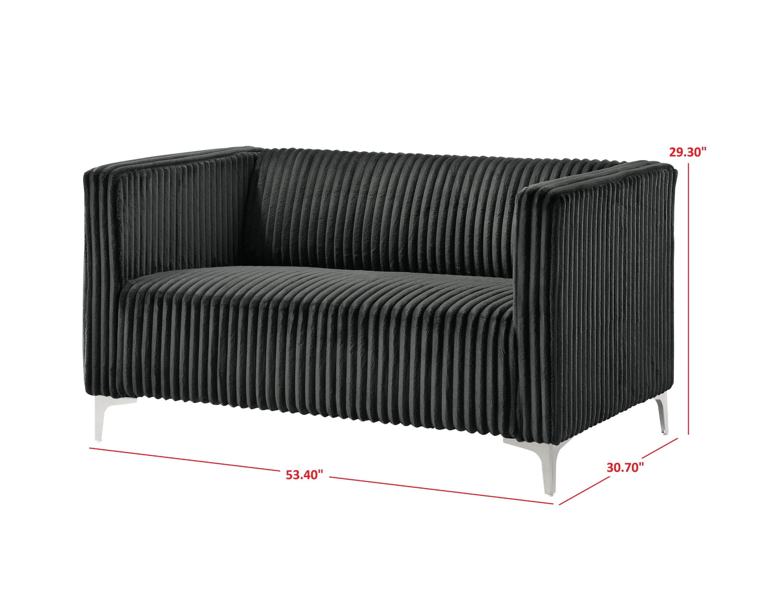 Home Design Gavin Velvet Square Arm Loveseat with Plush Cushions and Modern Upholstery, Durable Frame for Living Room, Contemporary Gray Design