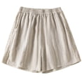 thumbnail image 3 of Women's Linen Cotton Pants Elastic Waist Shorts with Pockets, Lightweight Casual Summer Shorts, Lounge Beach | VerBelle,Beige L, 3 of 7