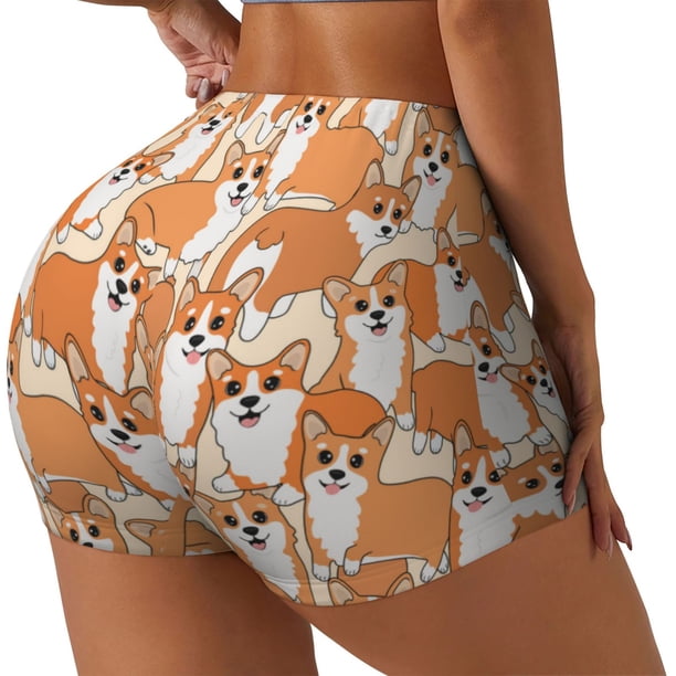 Balery Corgi Animal Pantalones cortos de entrenamiento estampados para mujer, sin costuras, ajustados, para gimnasio, yoga, correr, deportes, ejercicio activo, fitness.-X-Large
