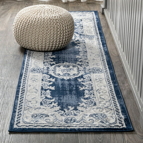 JONATHAN Y MODERN PERSIAN 2 x 10 Runner Rug, Rosalia Cottage Medallion - Ivory/Navy, MDP401A-210