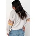 thumbnail image 2 of Women's Light Grey Multicolored Striped Patchwork Drop Shoulder Sweatshirt - Casual Round Neck | [ZhiHiMeRi] | L, 2 of 5