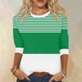 thumbnail image 3 of Scyoekwg 3/4 Sleeve Tunic Tops for Women Round Neck Three-Quarter Sleeve Tshirt Dressy Casual Blouse Tops for Women Trendy Lightweight Tshirt Loose Color Block Blouses (Green,S), 3 of 5